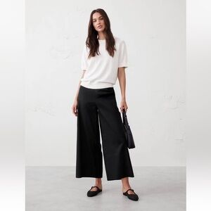 Banana Republic Wide-Leg Linen-Blend Cropped Pull-On Pant Small Black